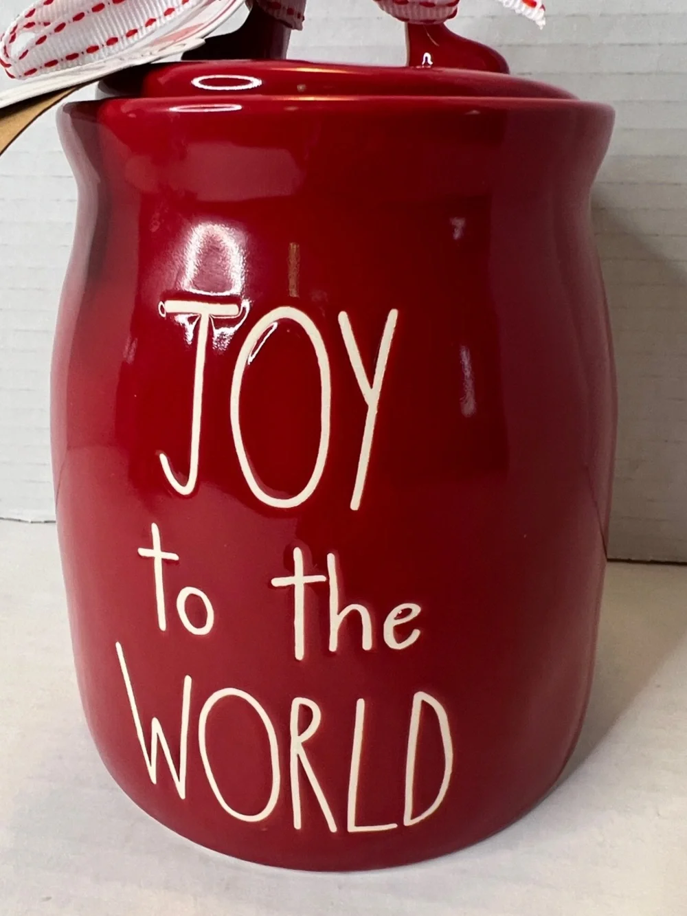 Rae Dunn Joy to the World Red White Decorative Holiday Canister New